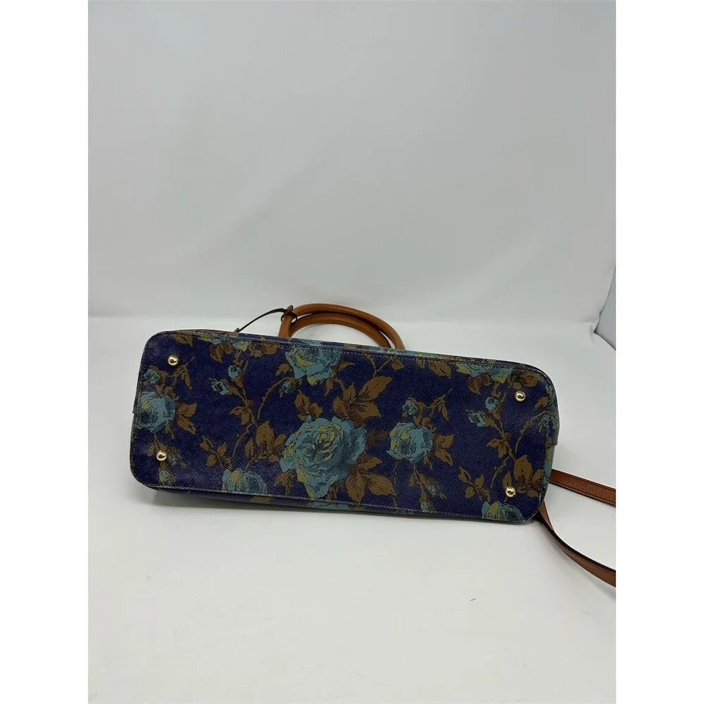 Lauren Ralph Lauren Satchel Top Shoulder Handle Bag Medium Navy Floral Zip